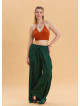 Green Ethnic Trousers with Elastic Waist and Tie Detail 4471